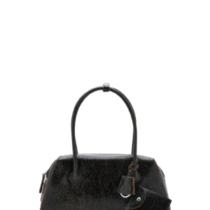 Women Black Leather Shoulder Bag with Charms